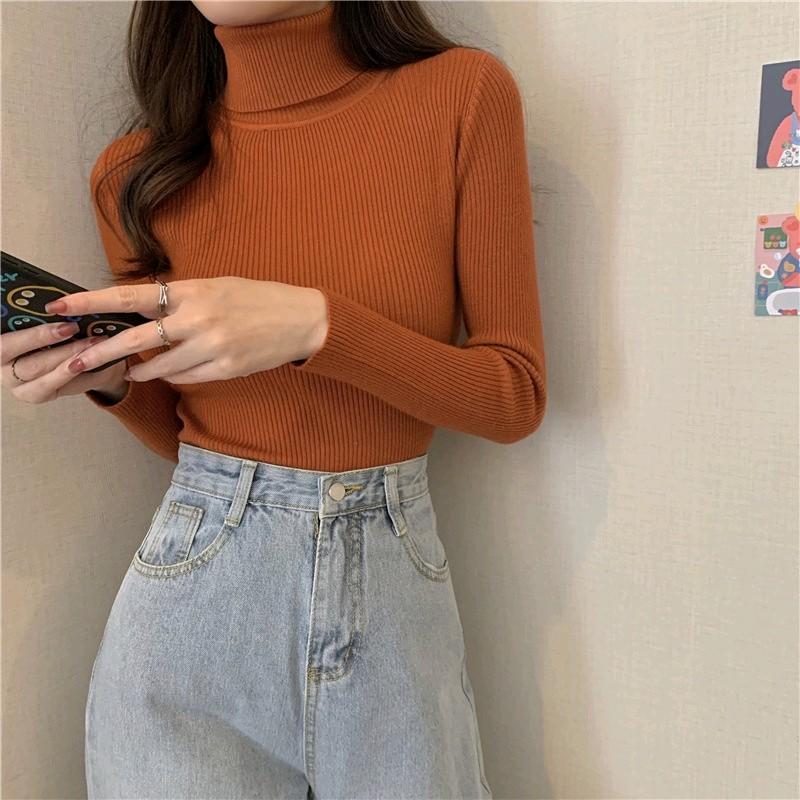Áo cổ lọ tay dài chất thun len gân tăm phong cách Hàn Quốc 3