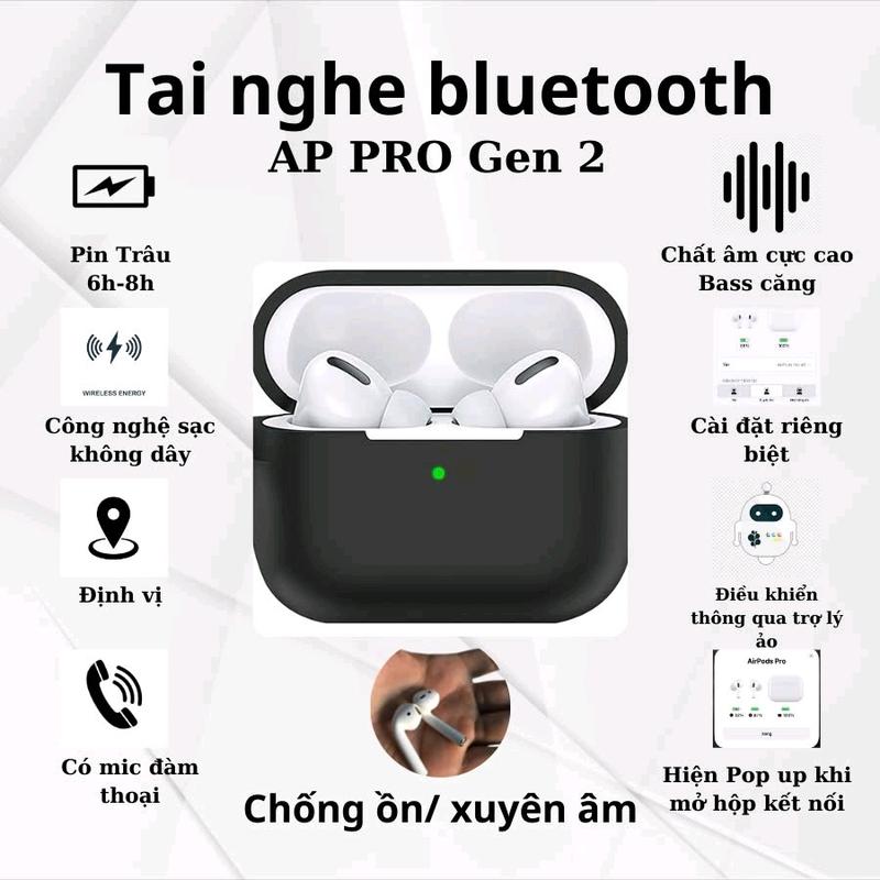 Tai nghe Bluetooth AP Pro Gen 2. âm cực hay, Bass căng Pin trâu 6-8h, Tăng giảm âm lượng, Định vị. Đổi tên. pop up. Bảo Hành đổi MỚI trong 7 ngày, Nghe Nhạc Earphone.Nhét Tai tainghe bluetooth. tai  nghe airpod pro 3 tai nghe Kem