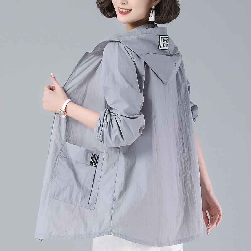 Product Introduction of Plus Size S-5XL Women Sun Protection Trench Jacket Thin Zipper Hooded Summer Fashion Casual Elegant Loose Windbreaker Coat Outerwear White Grey Pink Red Green Purple 21