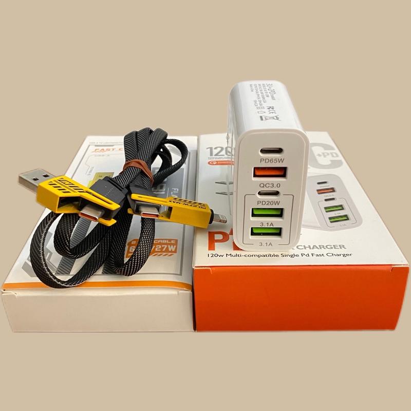 Combo củ sạc NHANH 120w 5 cổng +tặng 1 dây cáp sạc nhanh 4 đầu cắm. Phụ Kiện