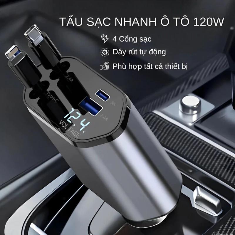 4 trong 1 Loại kính thiên văn Tẩu Sạc Ô Tô Hỗ Trợ Sạc Nhanh 120W Tẩu Sạc Xe Hơi 12V-24V Hiển Thị Đèn LED