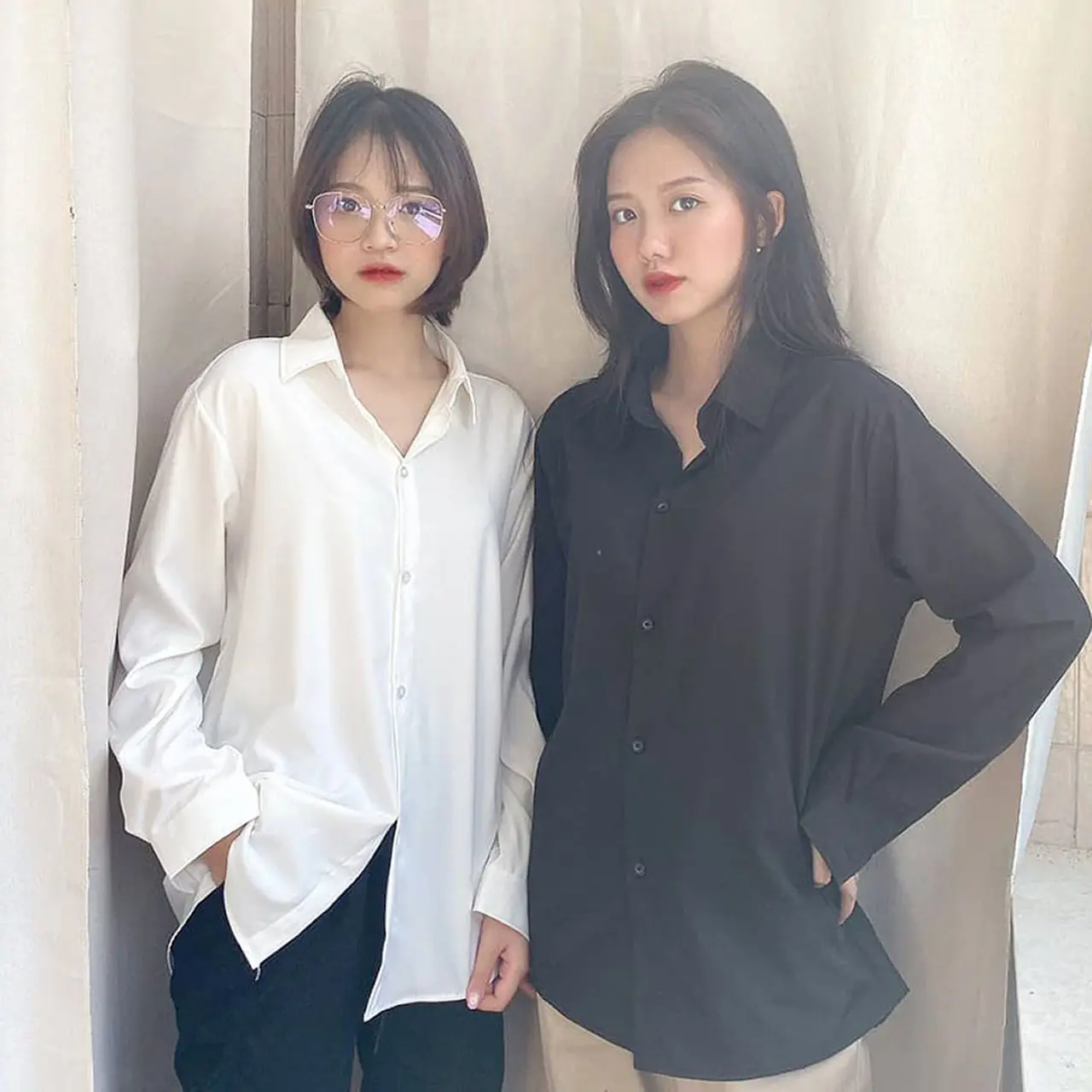 Áo Sơ Mi Nữ Kiểu Tay Dài Form Rộng Hàn Quốc, Áo Sơ Mi Nữ Trắng Bigsize Công Sở, Đi Học, Áo Kiểu Nữ Hàn Quốc Ulzzang Vải Cotton Lụa Thoáng Mát, Áo Nữ Tay Dài Đen Trắng Thời Trang Đẹp Sang Chảnh