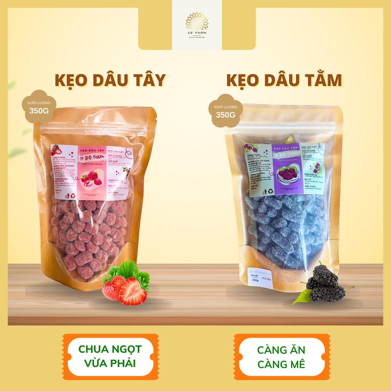 Combo mix 2 Túi Kẹo Dâu Tây - Dâu Tằm 19 ĐỘ FARM Dẻo Dẻo Thơm Ngon Vị Trái Cây Chua Ngọt Tự Nhiên - Mỗi Túi 350g Snack Ăn Vặt Food Candy Thức Ăn