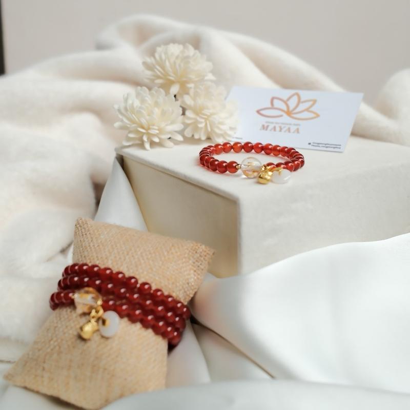 Vòng Tay Đá Đơn Mix Charm Đồng Điếu 6mm ( Đá Đỏ Đậm ) vòng  phong thủy 3