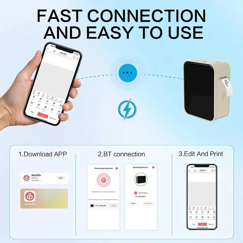 Portable Bluetooth-compatible Label Maker, 1 Count USB Rechargeable Label Printer, Handheld Label Maker for Home & Office 2