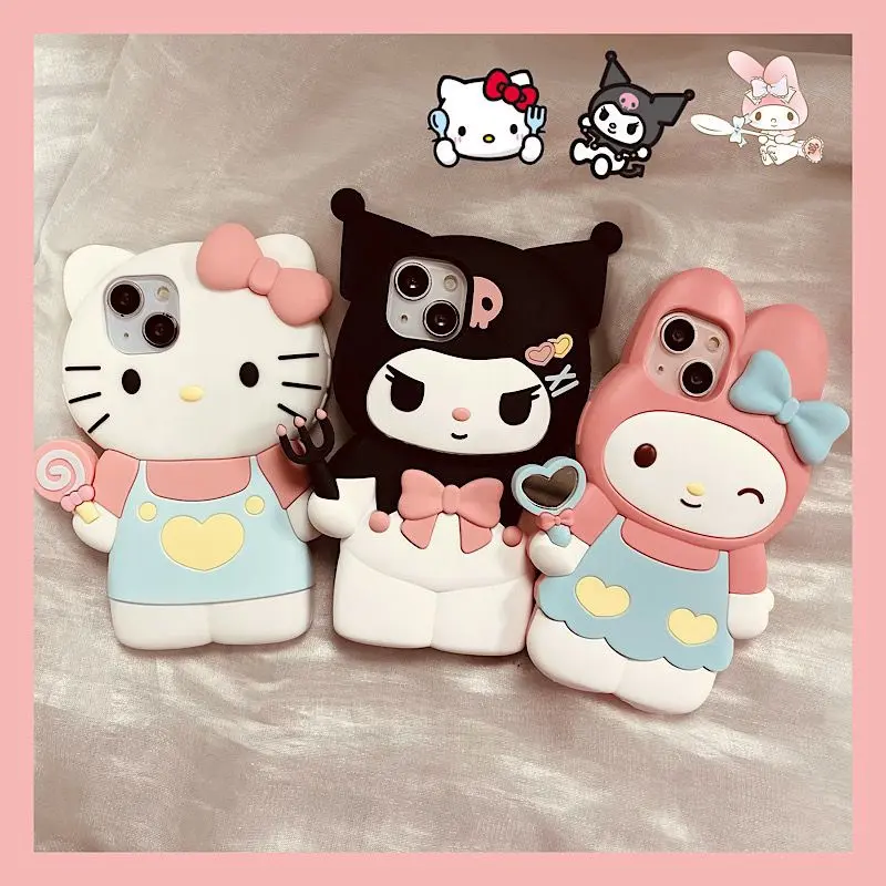 Ốp Điện Thoại Dễ Thương, Thiết Kế Kuromi 3D Kawaii, Hello Kitty, Mymelody, Tương Thích Với iPhone 14 13 12 11 15 Pro Max XR XS MAX X, Ốp Lưng Silicon 0