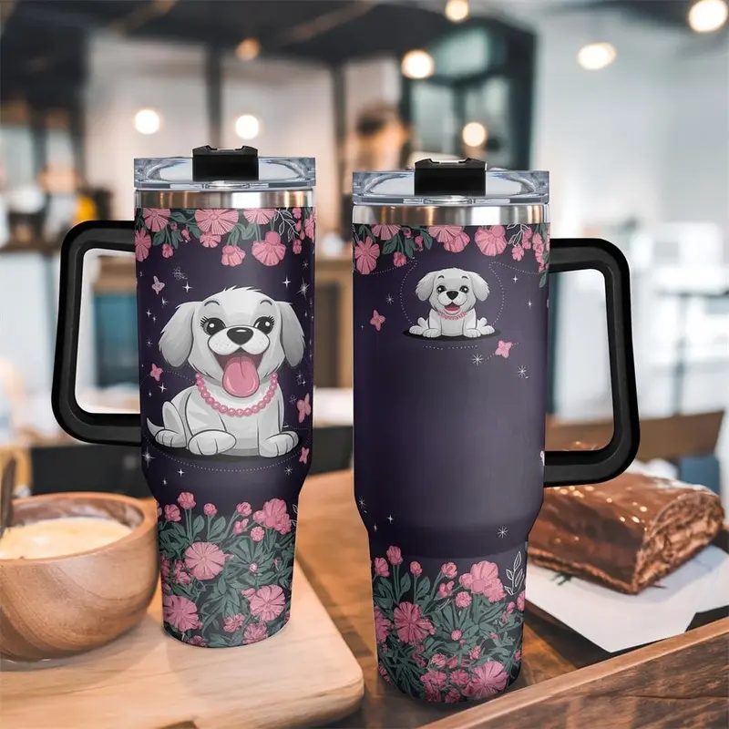 Dog Pattern Tumbler,   1 Count 40oz Stainless Steel Insulated and Durable Water Bottle with Lid, Birthday Gift for Friend 5