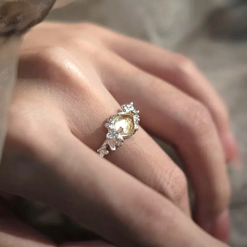 Nhẫn Citrine, Phong Cách Hàn Quốc, Làm Bằng Bông, Thiết Kế Kẹo Ngọt, Dành Cho Nữ, Thời Trang Sang Trọng Giá Cả Phải Chăng, Thích Hợp Cho Mùa Thu Và Mùa Đông, Nhẫn Đá Quý Phối Màu