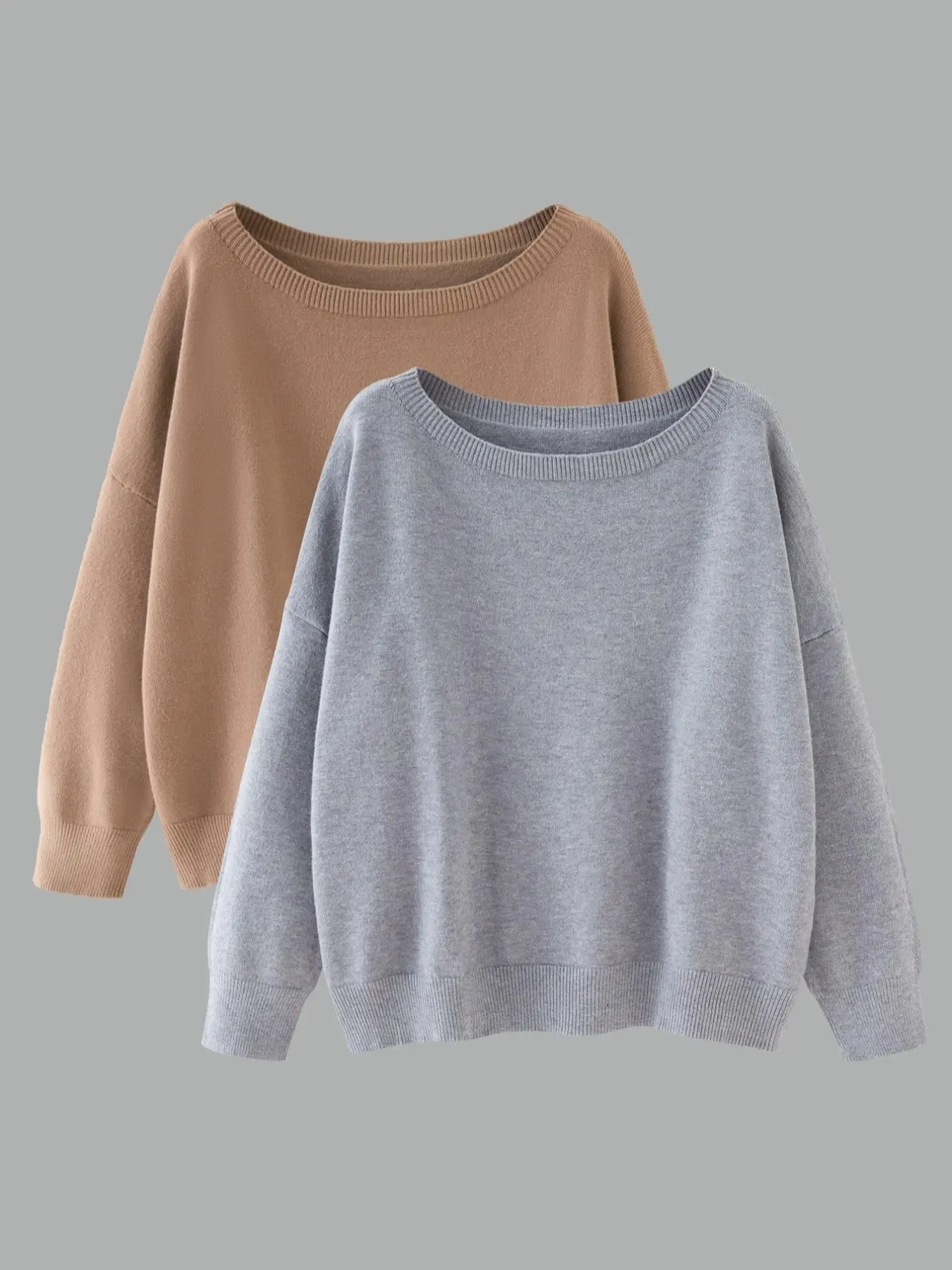 【Plus Size】 Women's Solid Drop Shoulder Sweater, Casual Long Sleeve Scoop Neck Jumper for Fall & Winter, Women's Knitwear for Daily Wear