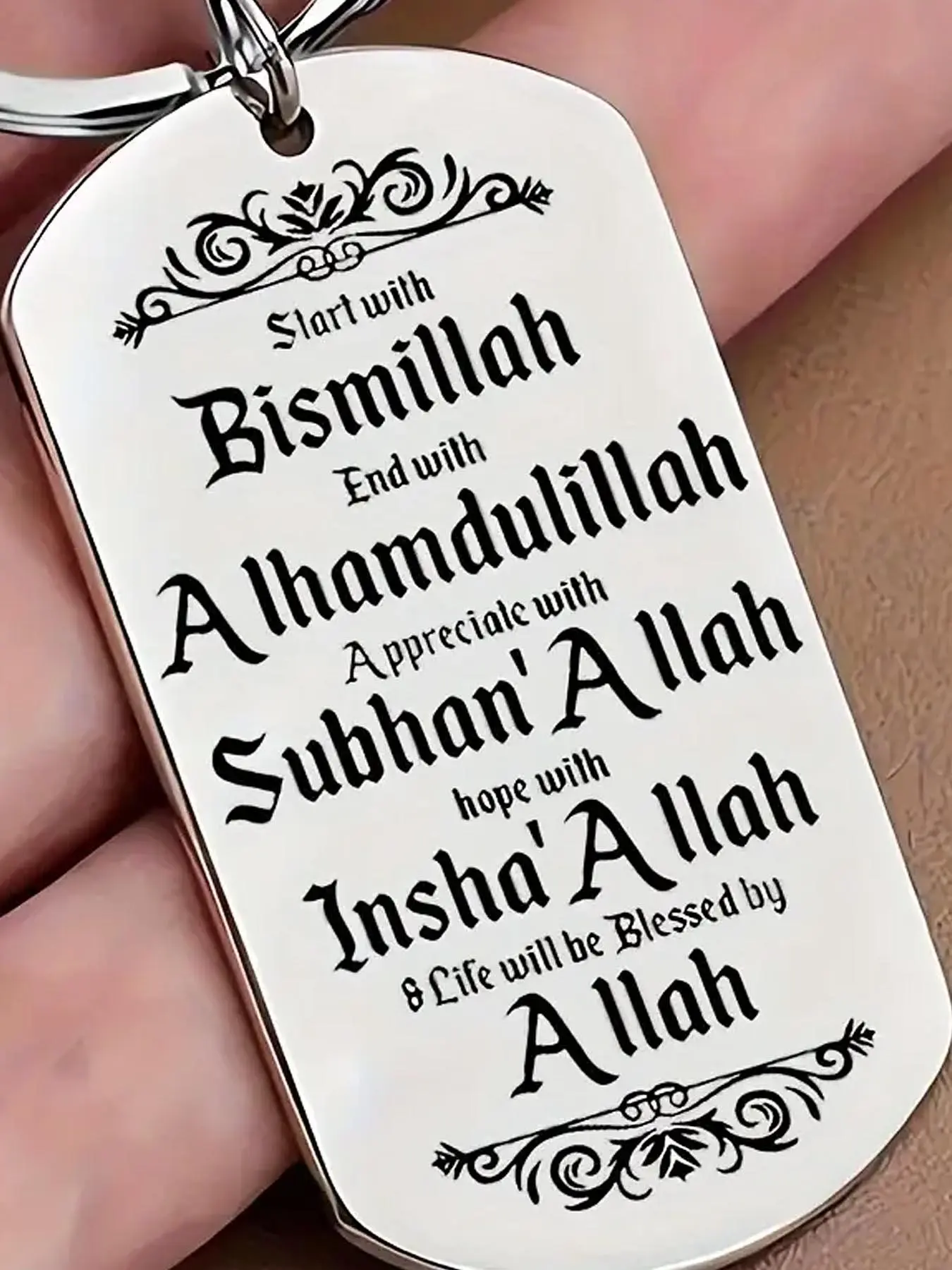 Stainless Steel Keychain, Blessing Keychain with Engraved Arabic Calligraphy, Religious Gift for Friends, Family, and Colleagues