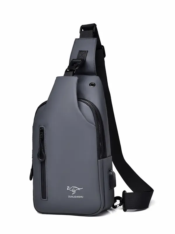 Men's Fashion Letter & Animal Pattern Zipper Phone Bag, Simple Waterproof Pu Sling Bag, Fashionable Fanny Pack for Daily Outdoor 3