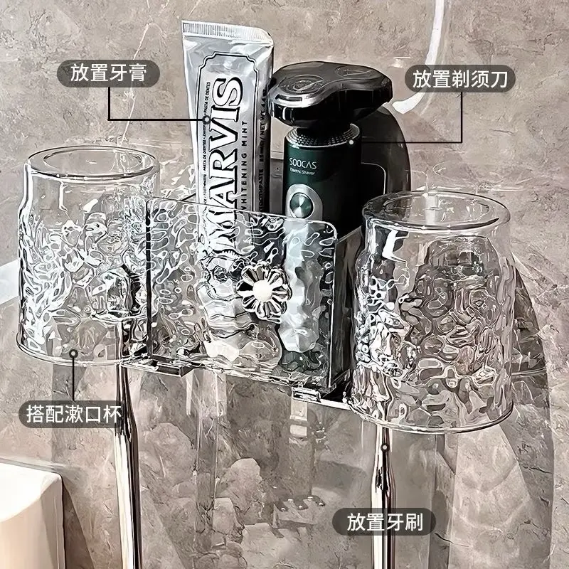 Kệ Để Bàn Chải Kem Đánh Răng Kèm Cốc , Giá Để Bàn Chải Dán Tường , Kệ Để Đồ Đa Năng Trong Suốt 5