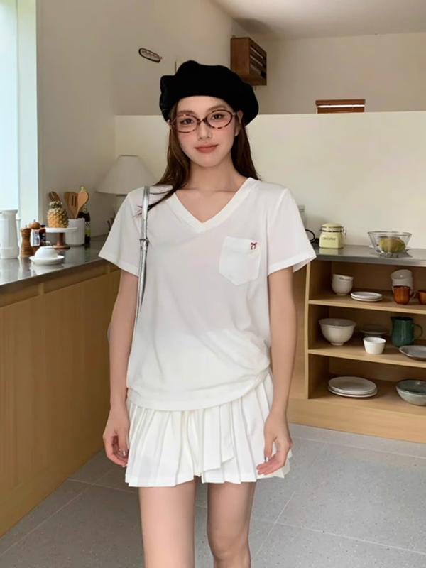 ÁO THUN BABY TEE CỔ TIM THÊU NƠ TÚI XINH XẮN, DỄ PHỐI ĐỒ HOTTREND 2024 BB1306 Nữ Women Top Cổ Tròn Voi