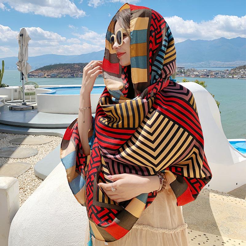 Khăn Quàng quàng cổ Nữ, Dài Chéo, Chống Nắng Mùa Hè, Thời Trang Dân Tộc Đi Biển, Khăn Choàng 180 × 90cm, In Hình, Khăn Quấn Đa Năng, MZF180-13