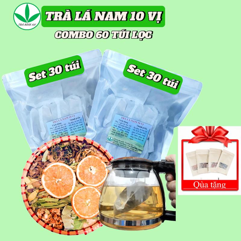 Combo 60 gói Trà Lá Nam 10 vị - Thành phần: Lá sen, xạ đen, lạc tiên, giảo cổ lam, hoa nhài, cỏ ngọt, lá vối, lá ổi,  phan tả diệp, cam sấy lạnh- Trà Bình An Nước Trà Tea Chè Chua tral anam