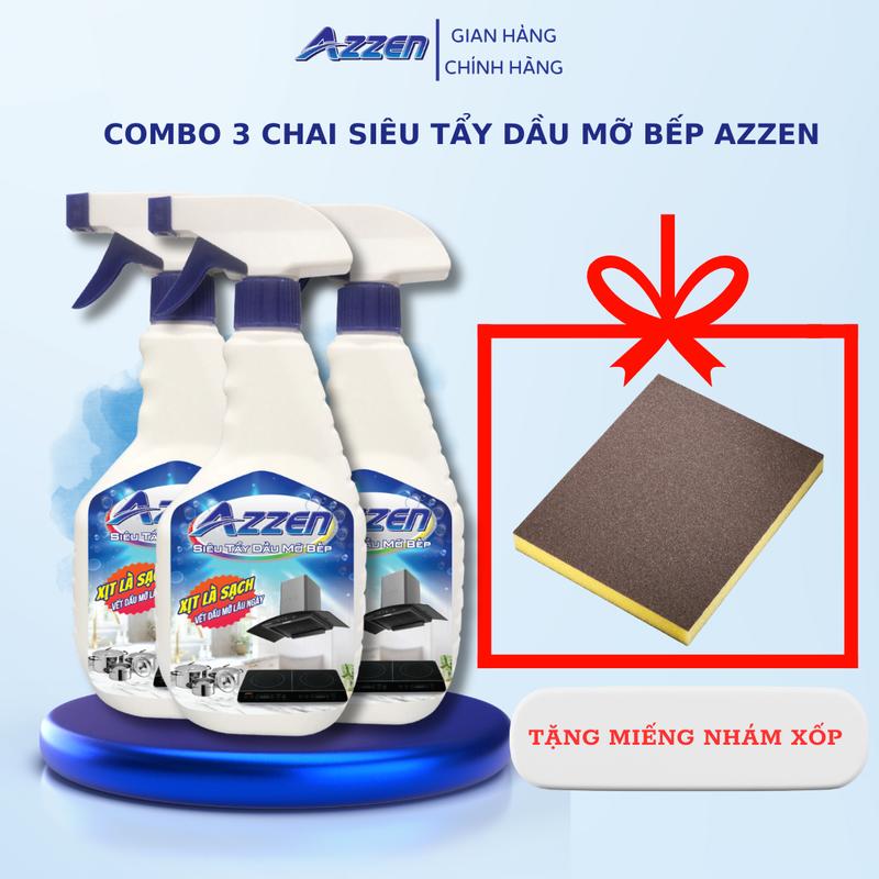 Combo 3 Chai Siêu Tẩy Dầu Mỡ Bếp Azzen Giúp Làm Sạch Dầu Mỡ Cứng Đầu Bám Lâu Ngày Trên Lưới Lọc Máy Hút Mùi, Nồi, Tường, Bếp Gas, Bếp Từ, Lò Vi Sóng... Chất lỏng Nhà bếp Kháng khuẩn donde  pnhacua