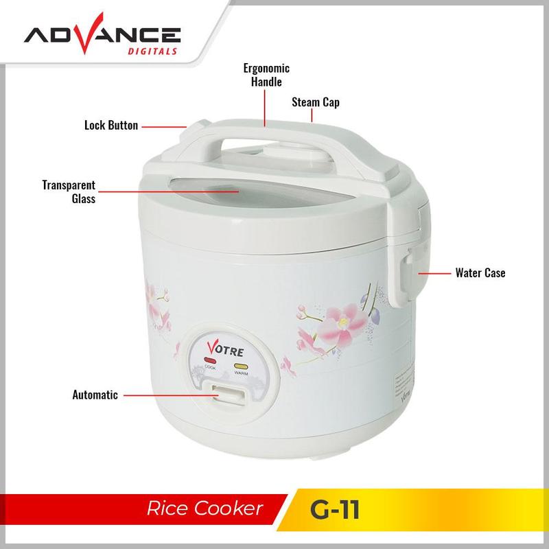【COD】Votre Rice Cooker G-11  Penanak Nasi Desain Elegan dengan Lapisan Tutup Kaca Free Saringan Kukus 1