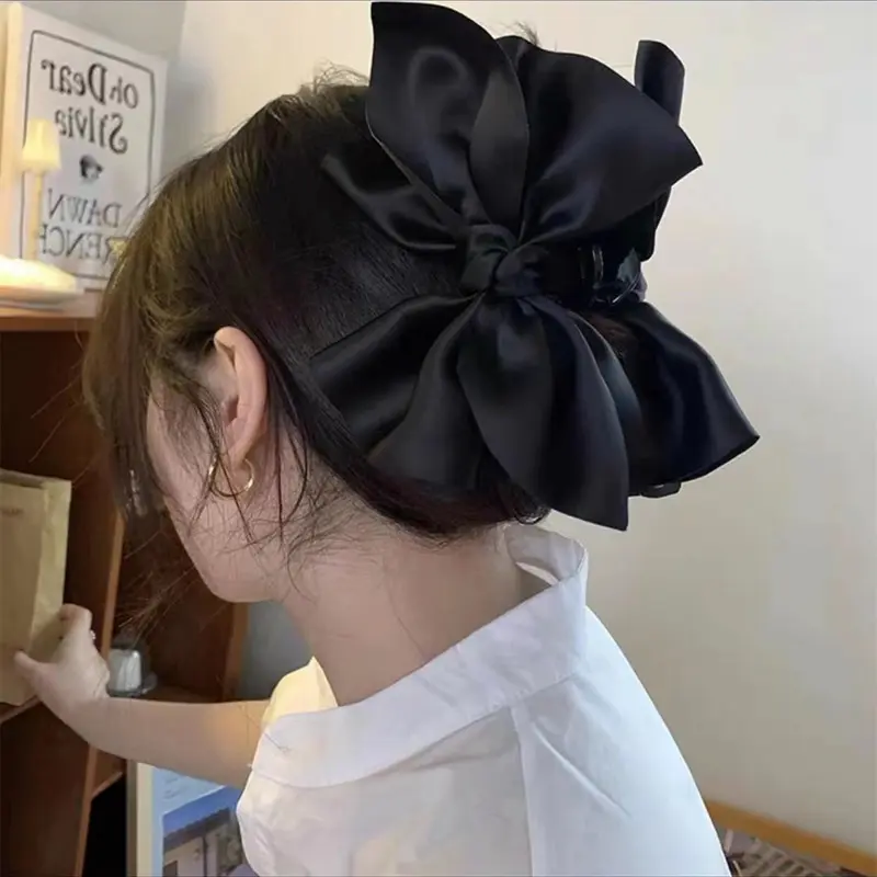Kẹp Tóc Satin, Thiết Kế Nơ Lớn Bất Đối Xứng Tinh Tế Women Nữ