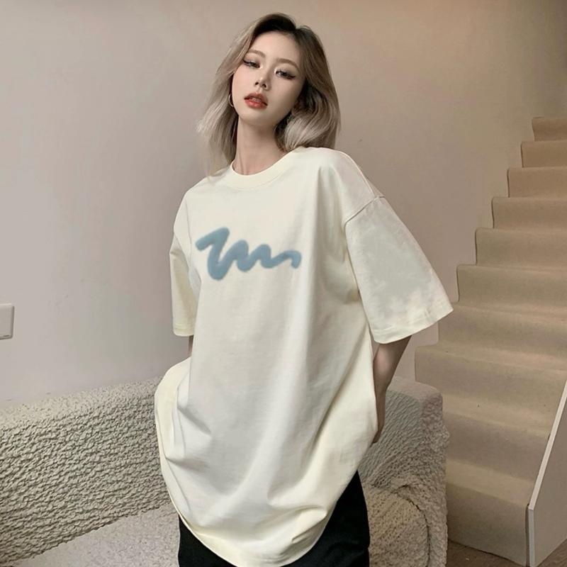 [He.Ling] Áo Thun Chữ Sóng-  Form Rộng Unisex -Chất Thun Cooton Khô Mềm Mịn Mát - Phong Cách Douyin