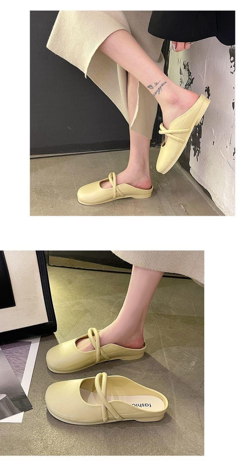 Product Introduction of Women Mules Summer Elegant Square Closed Toe Flat Slippers Female Shoes Casual Leather Black White Slides Plus Size 36-41 Footwear Girl 12