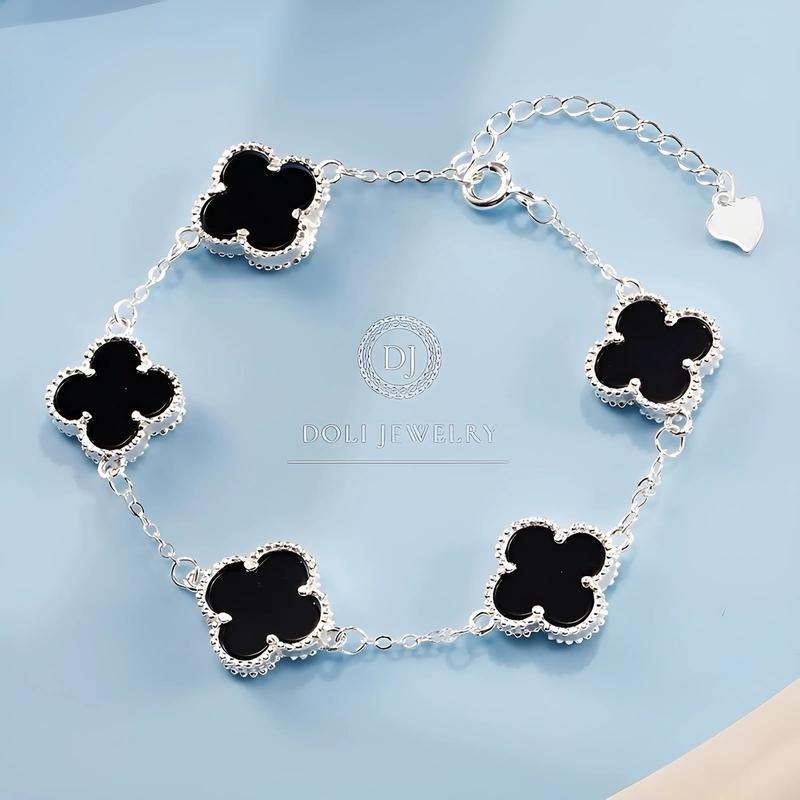 Lắc tay cỏ 4 lá bản 10 li bac S99 - DOLI JEWELRY vòng tay nữ