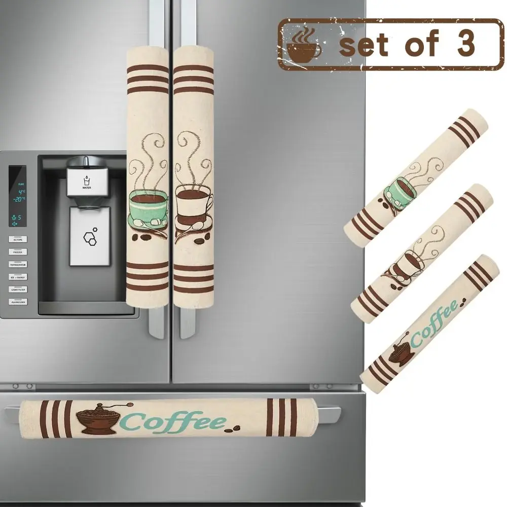 3pcs Portable Door Protector Refrigerator Door Handle Cover Dustproof Anti Skid Microwave Handle Cover Durable Coffee Design Fridge Door Knob Protector Home