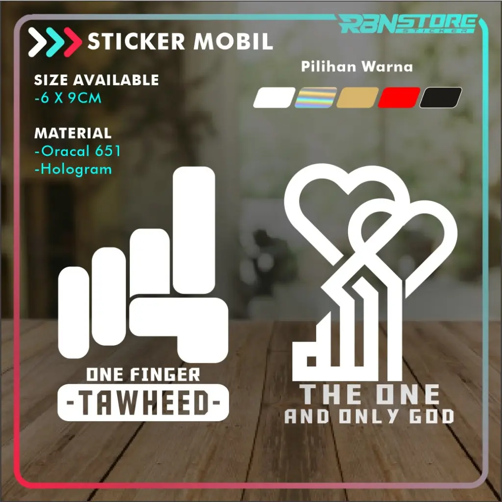 STIKER ISLAMI TAUHID ONE FINGER CUTTING STICKER HOLOGRAM DAN WARNA SOLID