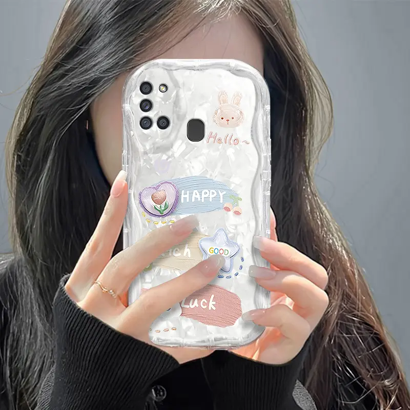 Casing hp SamsungA21S/A217F Boneka Kelinci Keberuntungan Lucu Kepribadian Transparan Gelombang Lembut Cangkang Wanita Ringan Mewah Kelas Atas All-inclusive Anti-Fall case 1