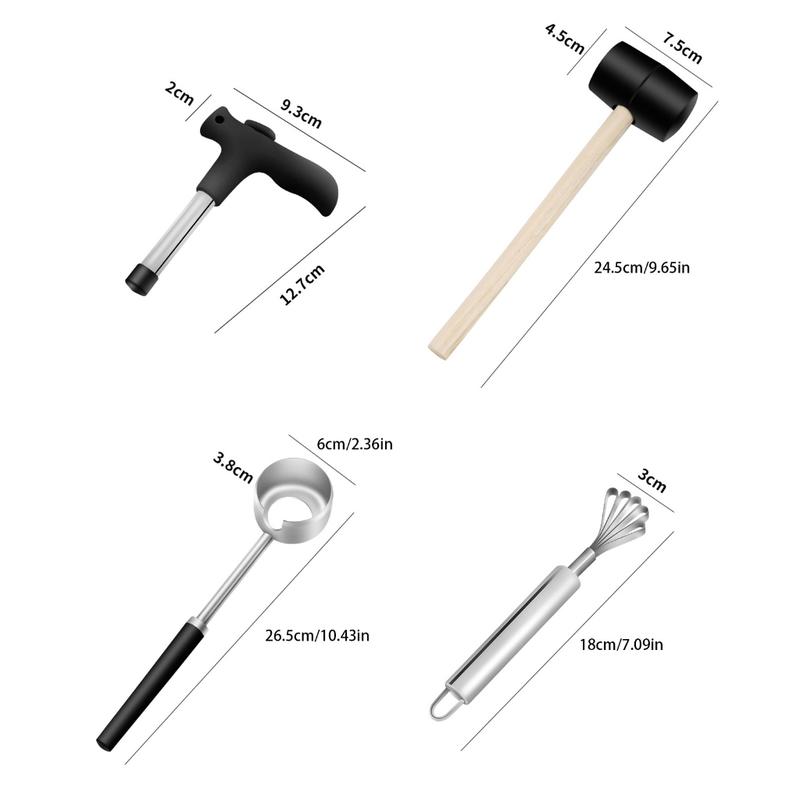 Product Introduction of Stainless Steel Coconut Opener Straw and  Handle Rubber Hammer Tools Set Easy To Use Safe To Open Easy to Use Kitchen Utensils 0