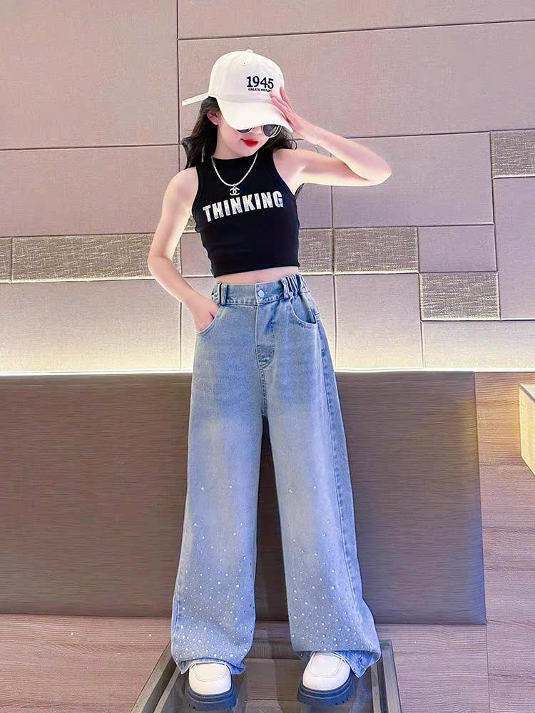 Product Introduction of Quần Jean Dài Dáng Suông Đính Đá Phong Cách Cá Tính Cho Bé Gái Size 18-46kg 15