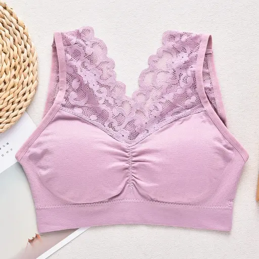 ᵖGˡiͣʸrl Bra Push Up Seamless Tanpa Kawat / Pakaian Dalam BH V neck Hiasan Renda Motif Bunga / Celana Legging YOGA Sport Olahraga GYM / Bralette Renda / Setelah Olahraga Wanita 1036 8