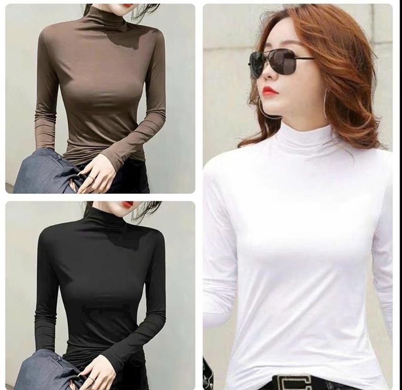 Combo 3 Áo giữ nhiệt NỮ cổ 3 phân lót nỉ mềm ấm Freesize dưới 60kg - Women, Chun 2