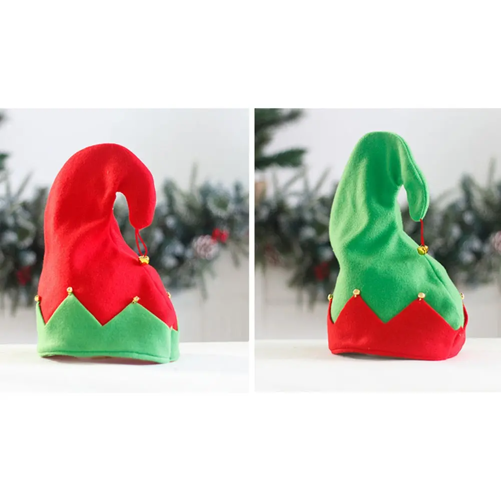 Christmas Hats Adult Child Elf Red Green Velvet Bells Holiday Party Headwear