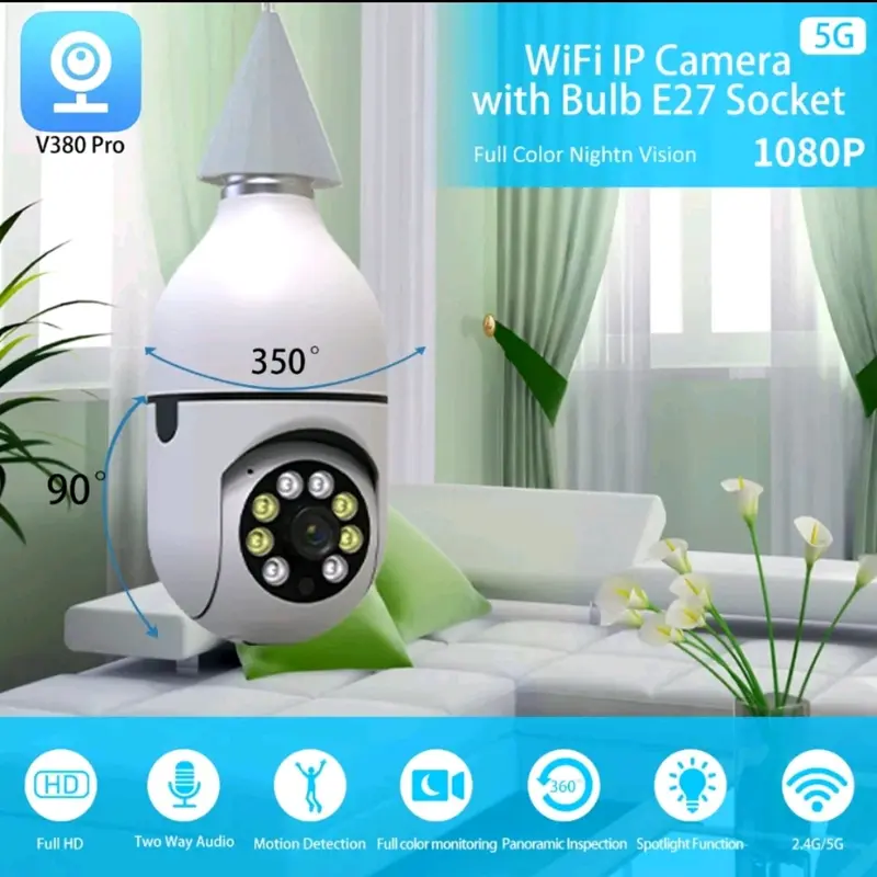 CCTV Lampu V380 Pro 8MP Kamera CCTV Wifi Lampu CCTV 360 PTZ 0