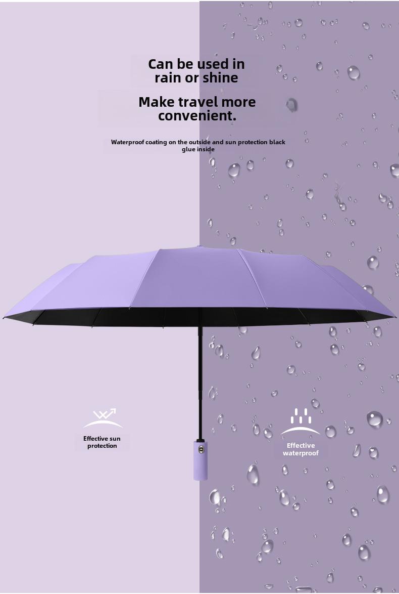 Product Introduction of Solid color three folding windproof umbrella coating Sun protection umbrella One key retractable automatic folding umbrella high appearance level selling women's and men's sunny umbrella  Uv Protection 8