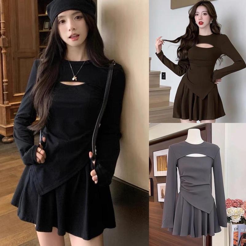Thời Trang Bigsize Set Váy Áo Có Lót Quần Trong Vải Thun Tăm Bigsize 50-100kg Top Nữ Pants Polo Women Đen - A.1225