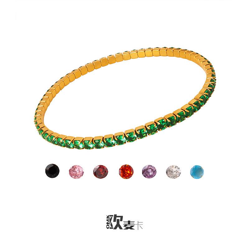 French-Style Colorful Elastic Zircon Bracelet Titanium Steel 18K Gold Non-Fading Niche Temperament All-Match Bracelet for Women 0
