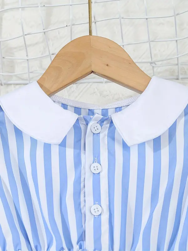 Girl's Striped Print Dress, Casual Short Sleeve Dress for Summer, Kids Clothes for Daily Wear 4