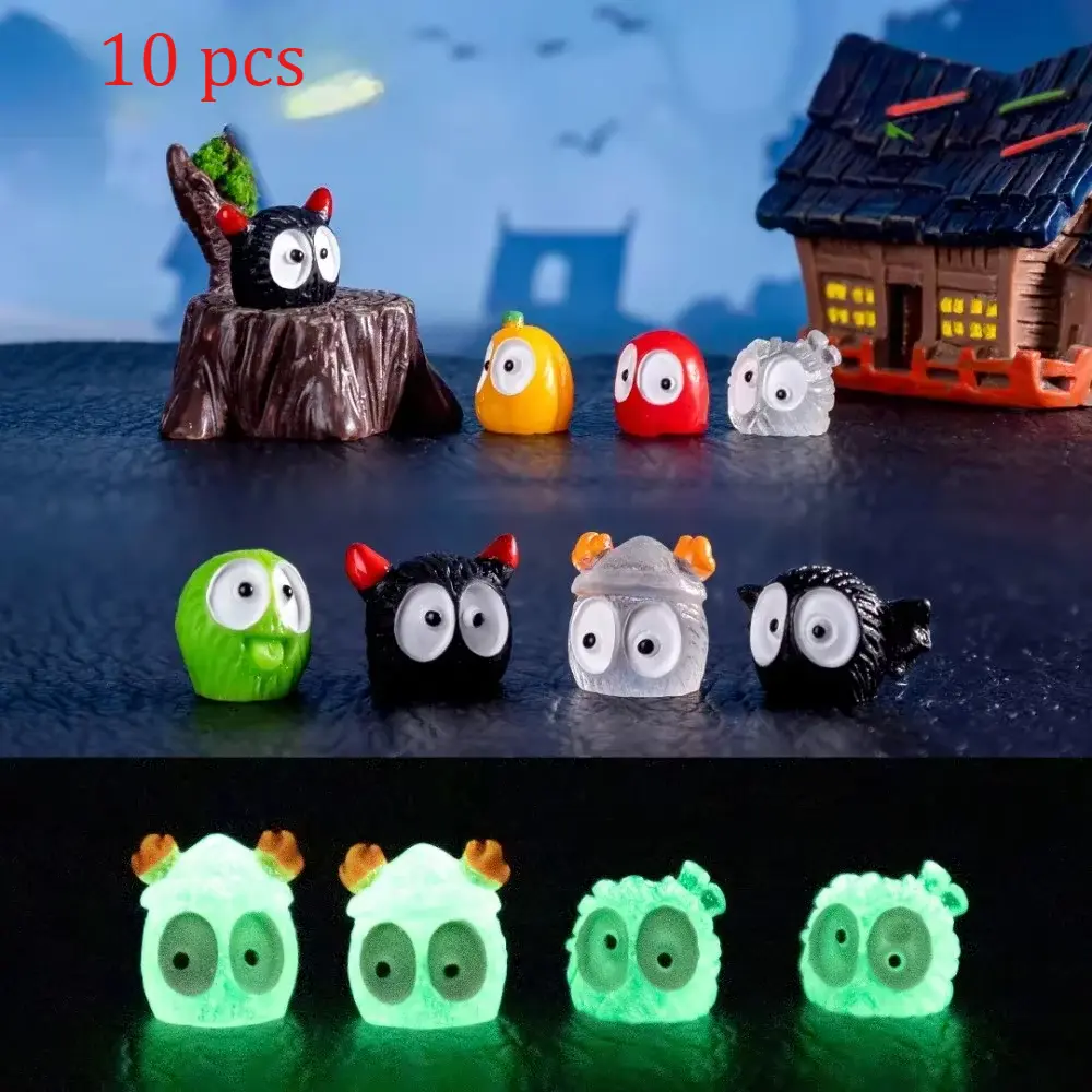 Mini Fairy Garden luminous Coal Elf Halloween Decoration Miniature Figurines Ghost Mummy Pumpkin Micro Landscape Desk Decor