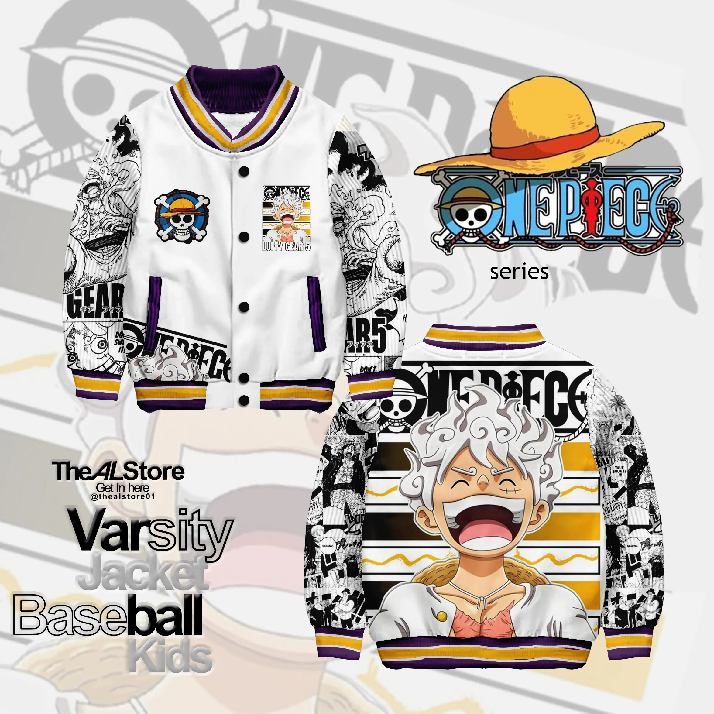 jaket anak varsity / D. Luffy one piece WHITE/ /Limited Fashion
