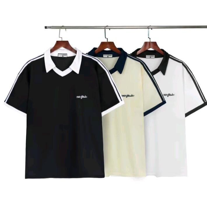 Áo Thun PoLo Tay Lỡ Unisex Sọc Tay Chất Liệu Polyester Bền - Top Nữ Nam