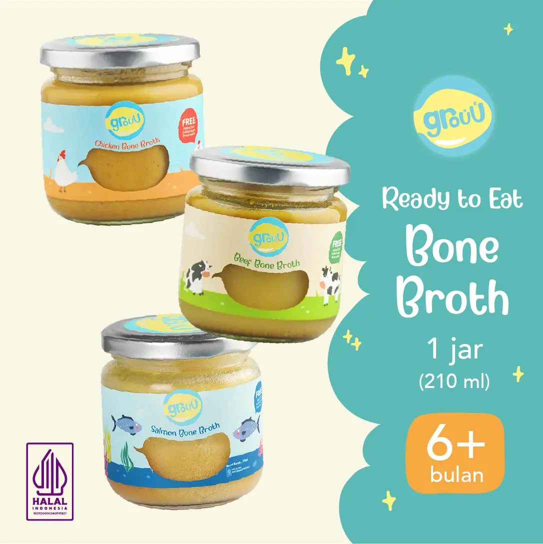 Grouu - Kaldu Tulang / Bone Broth - BB Booster MPASI Bayi & Anak - Kaldu Masakan & Makanan Bayi Alami (Kaldu Ayam, Kaldu Sapi, Kaldu Salmon) - No Msg