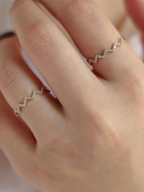 925 Sterling Silver Wave Shaped Artificial Zircon Decor Ring, Fashion Accessories for Women & Girls, Trendy All-match & Exquisite Jewelry for Birthday Gift 4