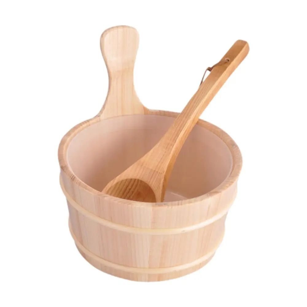 Sauna Wooden Bucket with Ladle 4L Professional Portable Sauna Accessories Set for SPA Centers Home Sauna Room Winter Bathroom