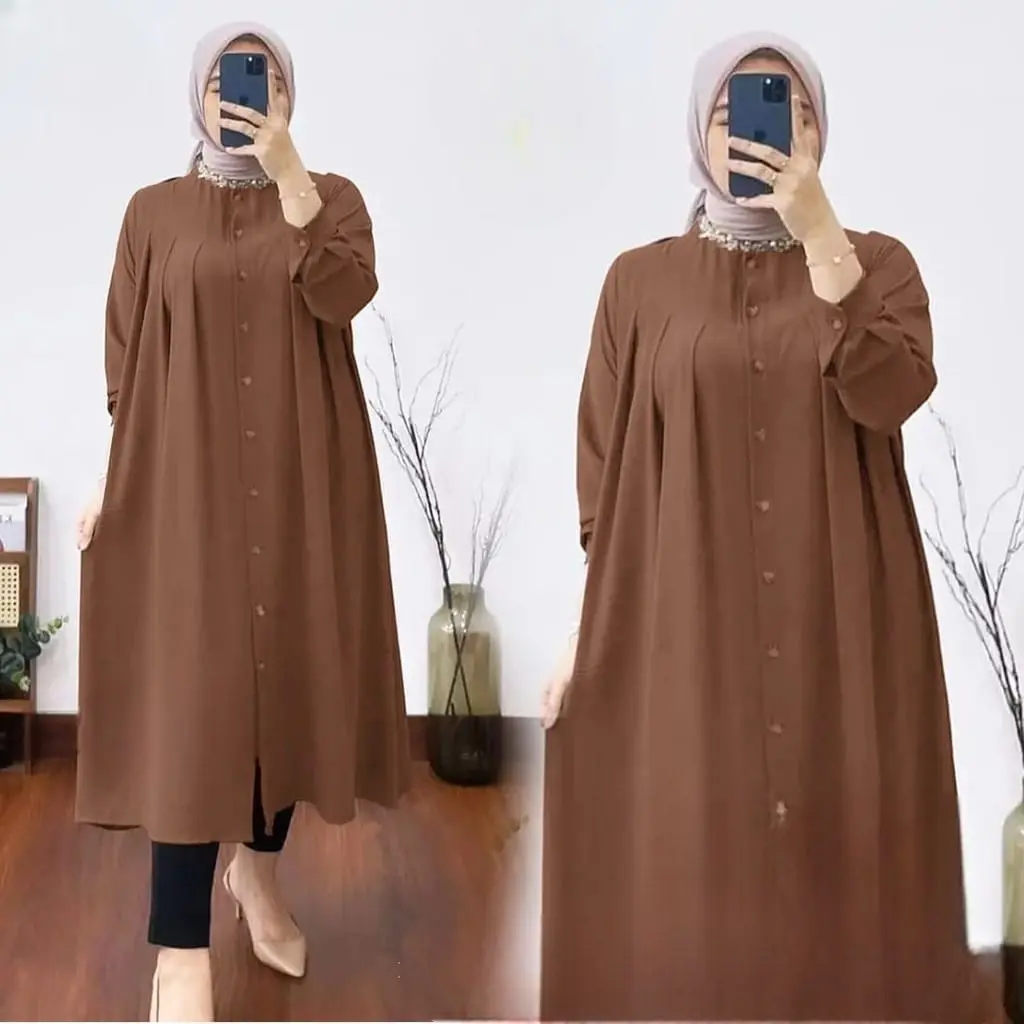 SALWA TUNIK - TUNIK WANITA POLOS FULL KANCING Fit Katun