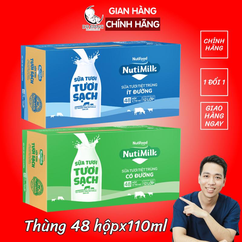 [Chính hãng-Thùng 48 hộp] Sữa tươi NUTIMILK -sữa tươi sạch cung cấp đầy đủ dưỡng chất-hộp110ml- Có đường và ít đường