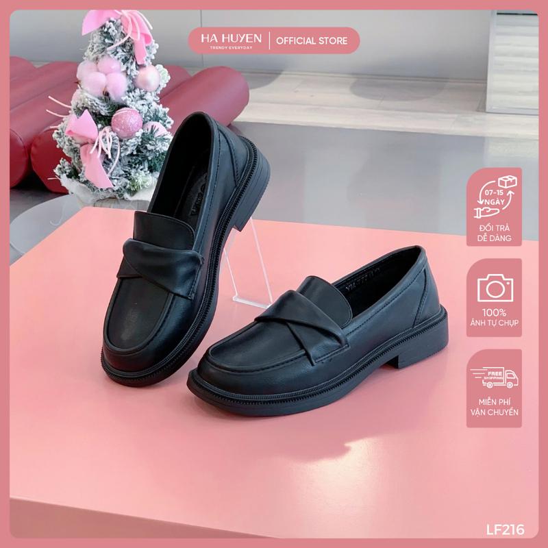 Giày Loafer nữ HÀ HUYỀN da lì đai vắt chéo lệch 3cm - LF216