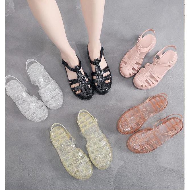 Dép Pha Lê, Dành Cho Nữ, Trong Suốt Phẳng, Thích Hợp Cho Mùa Hè, Được Làm Bằng Gel Mềm Nhựa, Giày Thạch, Không Thấm Nước, Thích Hợp Đi Biển, Có Thể Giặt Được, Kiểu Bít Mũi, Chống Trượt DéP Shoes Hoa Sandal