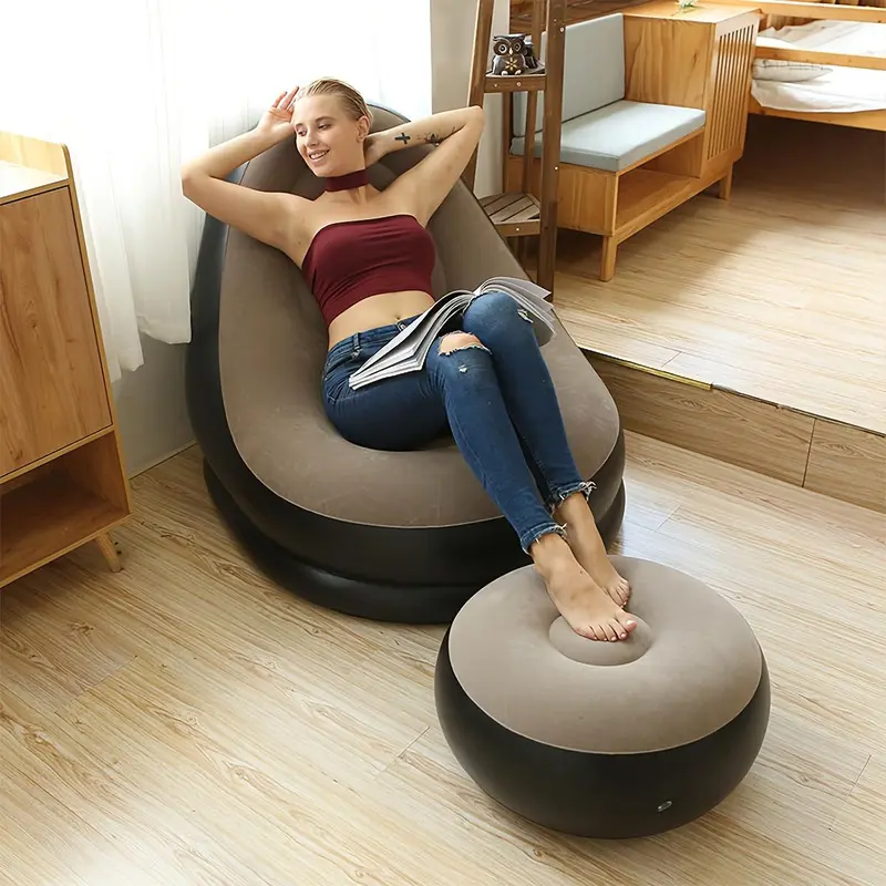 Thickened Lazy Inflatable Couch Foldable Recliner with Pedal, 2 Counts Ergonomic Combination Sofa Bed, Ergonomic Furniture for Bedroom Couch, Lazy Bed, Soft Cushion for Home & Office 3
