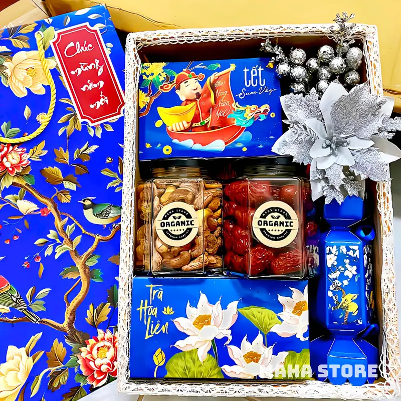 Sét quà tết 2026 mix 5 sản phẩm 2 loại hạt dinh dưỡng, bánh kẹo - khay ren